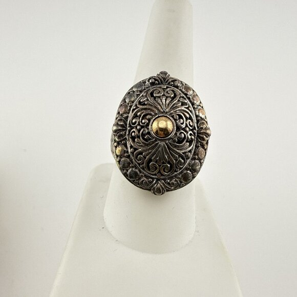 Sarda Sterling Silver 18K Gold Ring Filigree Pebbled Bali Scrollwork 925 Size 9 - Picture 6 of 12